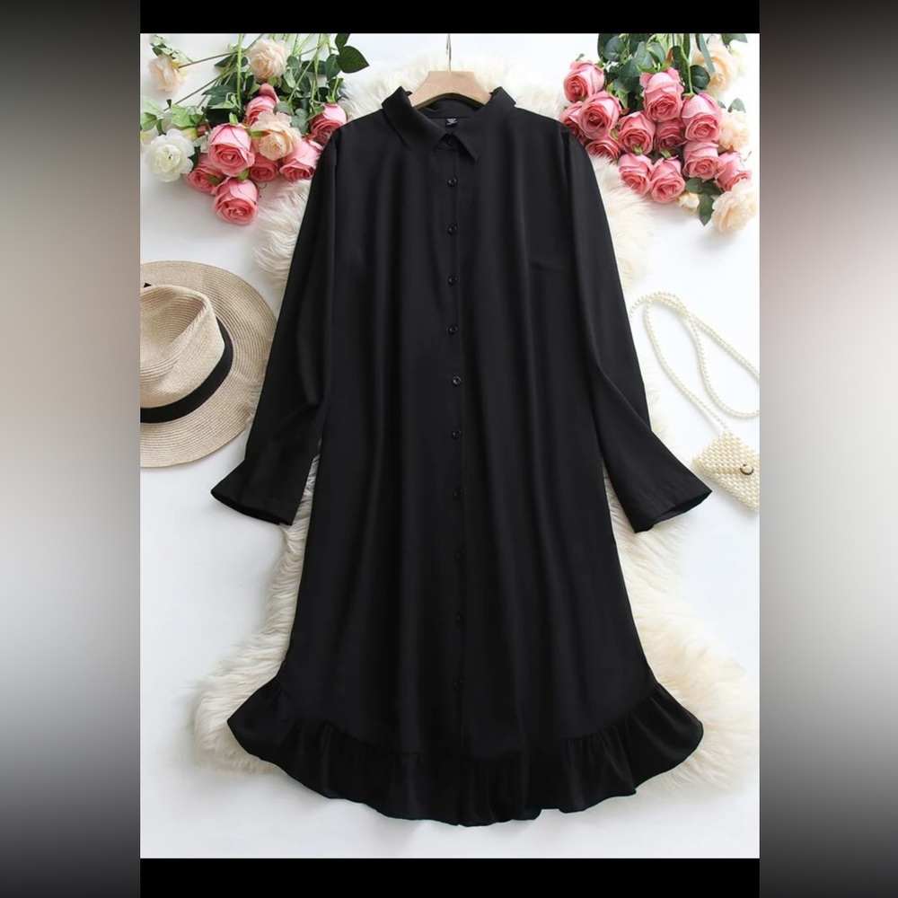 BRAND NEW NEVER WORN Plus Button Front Ruffle Hem Shirt Dress